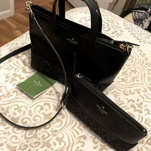 Used black glitter, Kate Spade purse and make up bag set